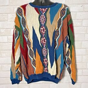 Vintage 90s Geccu Australian Cotton 3D Knit Sweater Menx XL Geometric Grunge Y2K